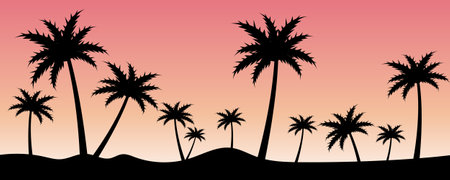 Tropical Banner With Tropical Tree And Sun With Gradient Mesh, Vector Illustrationのイラスト素材