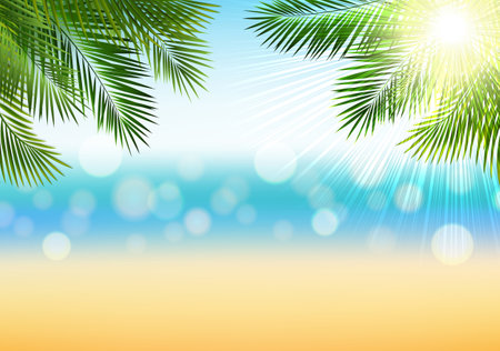 Summer Card With Tropical Tree Leaves With Gradient Mesh, Vector Illustrationの写真素材