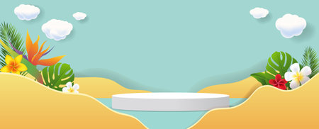 Sale Banner And Tropical Palm Tree Leaf With Gradient Mesh, Vector Illustrationの写真素材
