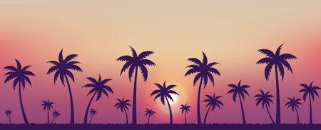 Panorama Palm Tree Border Nature Background With Gradient Mesh, Vector Illustrationのイラスト素材