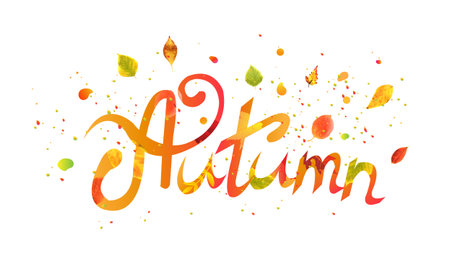 Autumn Text With White Background With Gradient Mesh, Vector Illustrationのイラスト素材