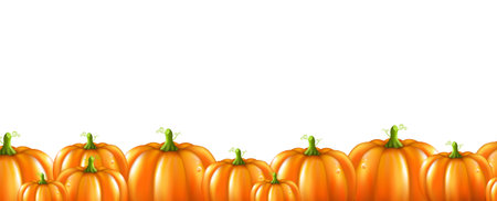 Halloween With Orange Pumpkins Border With Gradient Mesh, Vector Illustrationのイラスト素材