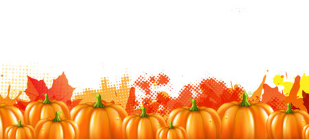 Halloween Illustrations With Pumpkins Frame With Gradient Mesh, Vector Illustrationのイラスト素材