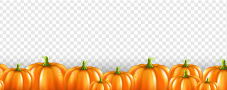 Halloween With Orange Pumpkins Border Transparent Background With Gradient Mesh, Vector Illustrationのイラスト素材