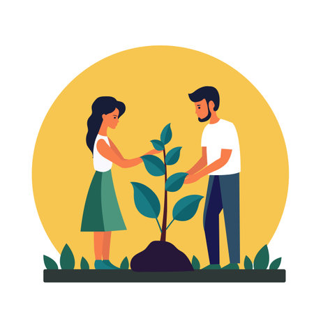 Man And Woman Planting Sprout, Vector Illustrationのイラスト素材