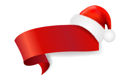 Christmas Red Ribbon With Santa Claus Cap With Gradient Mesh, Vector Illustrationのイラスト素材