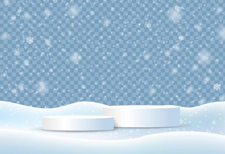 Snowfall And White Two Podium With Gradient Mesh, Vector Illustrationのイラスト素材