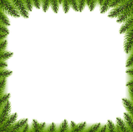 Fir Tree Branch Border Isolated With Gradient Mesh, Vector Illustrationのイラスト素材