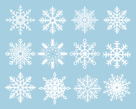 Snowflake Set With Blue Background With Gradient Mesh, Vector Illustrationのイラスト素材