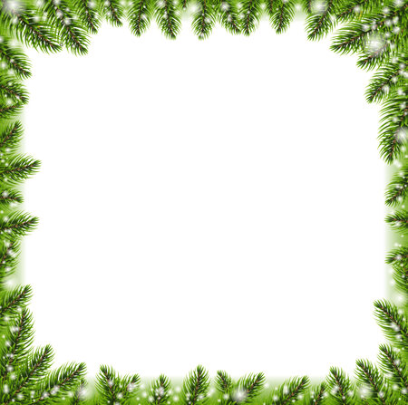 Fir Tree Branch Border Isolated With Gradient Mesh, Vector Illustrationの写真素材