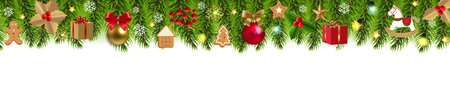 Christmas Panorama With Fir Tree White Background With Gradient Mesh, Vector Illustrationの写真素材