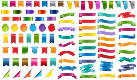 Colorful Ribbons Set White Background With Gradient Mesh, Vector Illustrationのイラスト素材