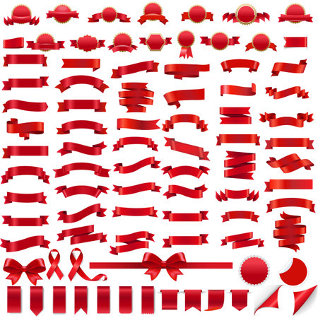 Red Ribbons Big Set Isoalated With Gradient Mesh, Vector Illustrationのイラスト素材