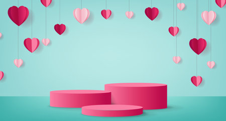 Valentines Day Poster With Origami Hearts With Gradient Mesh, Vector Illustrationのイラスト素材