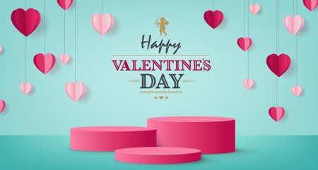 Valentines Day Poster With Origami Hearts With Gradient Mesh, Vector Illustrationのイラスト素材