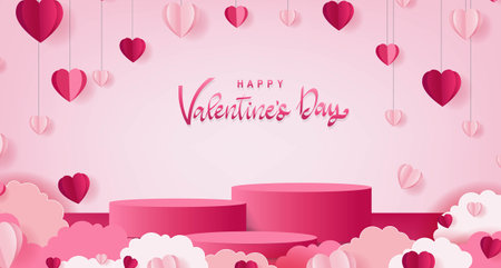 Happy Valentines Day Postcard With Origami Hearts With Gradient Mesh, Vector Illustrationのイラスト素材