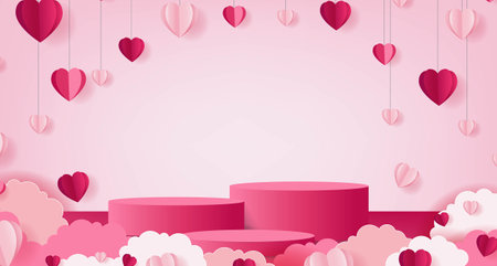 Happy Valentines Day Postcard With Origami Hearts With Gradient Mesh, Vector Illustrationのイラスト素材