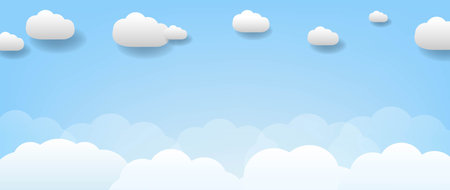 Banner With White Clouds And Blue SkyWith Gradient Mesh, Vector Illustrationのイラスト素材