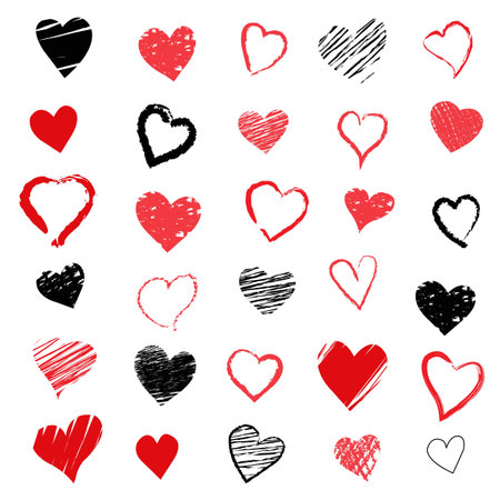 Heart Symbols Big Set With Isolated White Background, Vector Illustrationのイラスト素材
