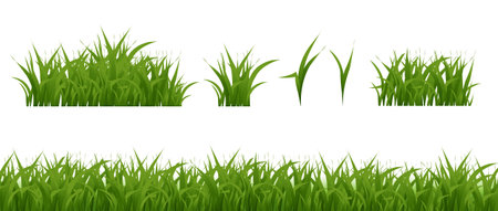 Grass Texture Green Border Collection Isolated, Vector Illustrationのイラスト素材