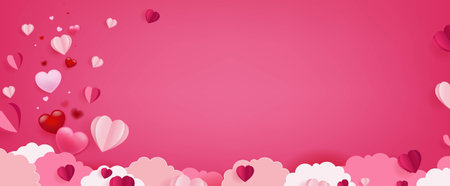 Valentines Day Postcard With Origami Hearts With Gradient Mesh, Vector Illustrationのイラスト素材
