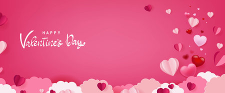 Valentines Day Postcard With Origami Hearts With Gradient Mesh, Vector Illustrationのイラスト素材