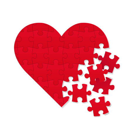 Red Heart Puzzle Isolated White Background, Vector Illustrationのイラスト素材