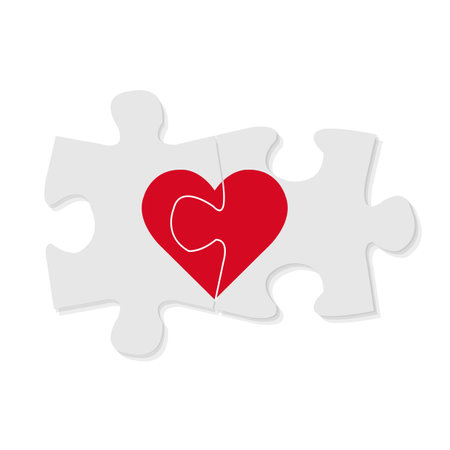 Banner With Puzzle And Red Heart, Vector Illustrationのイラスト素材
