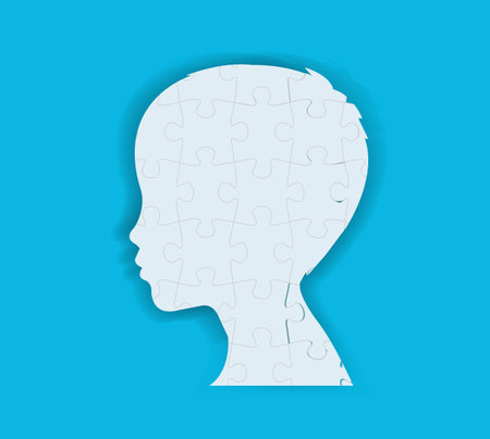 Poster With Human Head Profile With Puzzle With Gradient Mesh, Vector Illustrationのイラスト素材