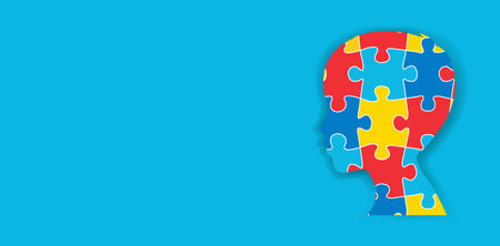 Autism Awareness Day Illustration Human Head Profile With Gradient Mesh, Vector Illustrationのイラスト素材
