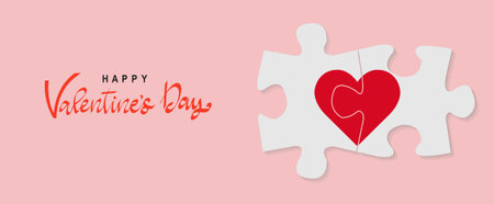 Valentines day Card With Puzzle And Heart With Gradient Mesh, Vector Illustrationのイラスト素材