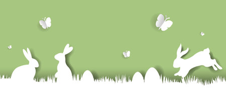 Easter Border Isolated Green Background With Gradient Mesh, Vector Illustrationのイラスト素材
