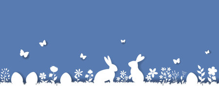 Easter Border Isolated Blue Background With Gradient Mesh, Vector Illustrationのイラスト素材
