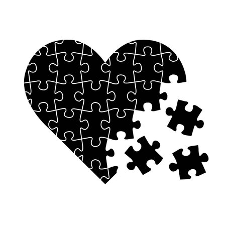 Black Heart Puzzle Isolated White Background, Vector Illustrationのイラスト素材