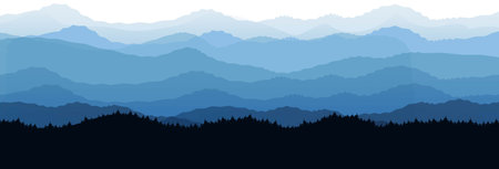 Fir Tree Panoramic View Of The Mountain, Vector Illustrationのイラスト素材