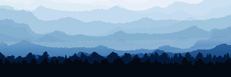 Fir Tree Border Blue Panoramic, Vector Illustrationのイラスト素材