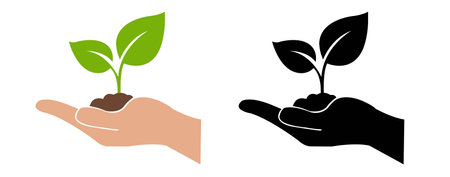 Sprout In The Palms Symbol Set, Vector Illustrationのイラスト素材