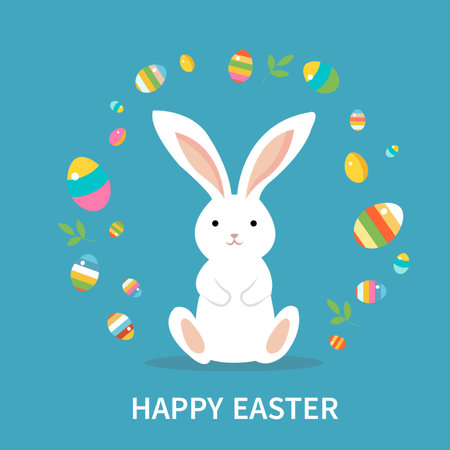 Happy Easter Card With Rabbit, Vector Illustrationのイラスト素材