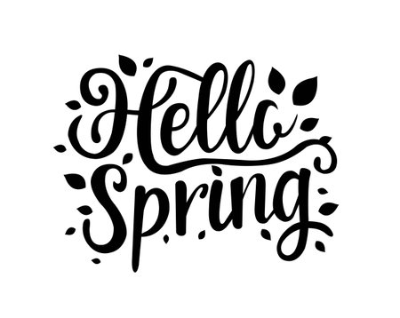 Hello Spring Text Isolated White Background With Gradient Mesh, Vector Illustrationのイラスト素材