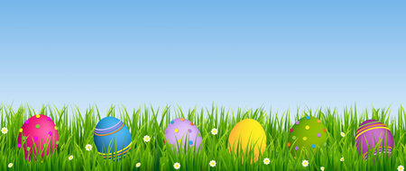 Happy Easter Poster And Nature Background With Gradient Mesh, Vector Illustrationのイラスト素材