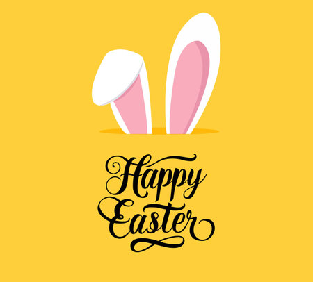 Happy Easter Card And bunny ears With Gradient Mesh, Vector Illustrationのイラスト素材