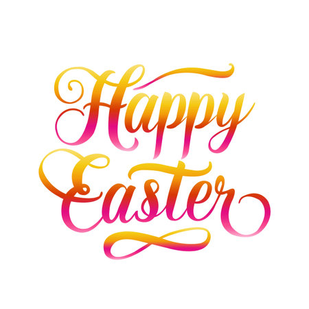Bright Happy Easter Text Isolated White Background, Vector Illustrationのイラスト素材
