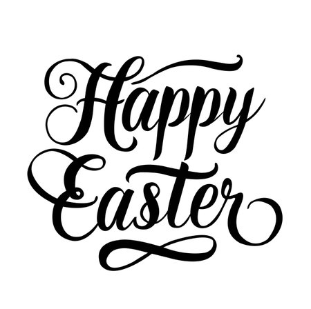 Happy Easter Text Isolated White Background, Vector Illustrationのイラスト素材
