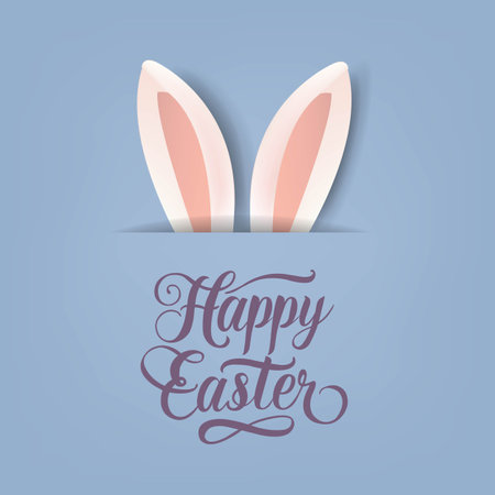 Easter Bunny Ears With Easter Postcard And Text With Gradient Mesh, Vector Illustrationのイラスト素材