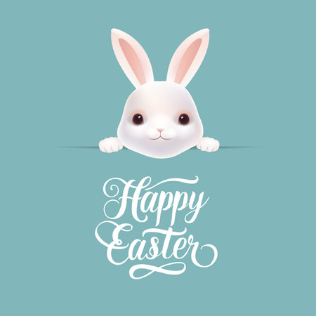 Easter Bunny With Happy Easter Postcard With Gradient Mesh, Vector Illustrationのイラスト素材