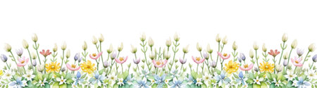 Abstract Watercolor Summer Flower Panorama, Vector Illustrationのイラスト素材