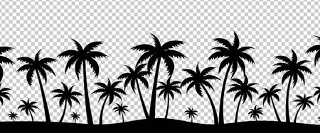 Tropical Palm Tree Black silhouettes Transparent Background With Gradient Mesh, Vector Illustrationのイラスト素材