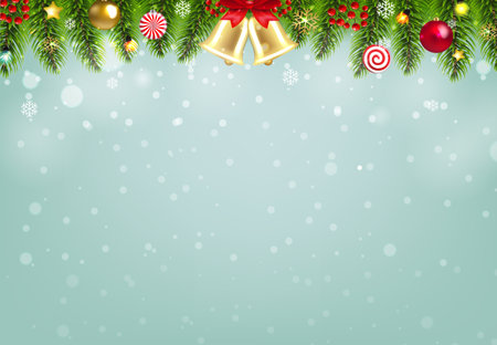 Winter Christmas Card With Christmas Fir Tree Branches With Gradient Mesh, Vector Illustrationのイラスト素材
