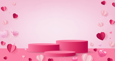 Valentines Day Postcard With Pink Podium And Gift With Gradient Mesh, Vector Illustrationのイラスト素材