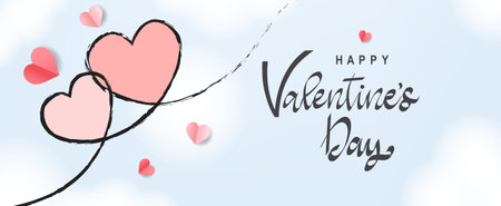 Valentines Day Postcard With Pink Origami Hearts With Gradient Mesh, Vector Illustrationのイラスト素材